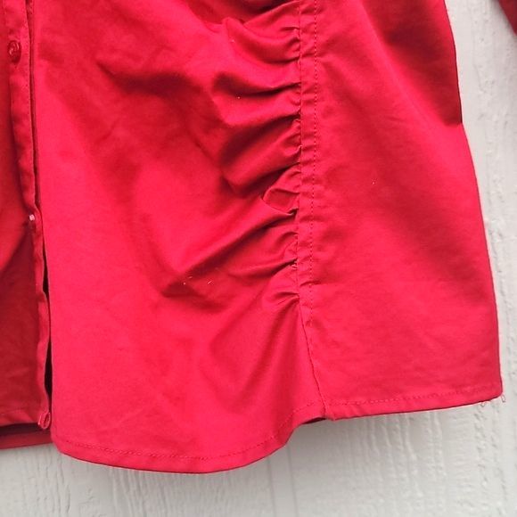 ALLISON MORGAN Red Long Sleeved Collared Button Up Shirt size S Ruching - Picture 7 of 11